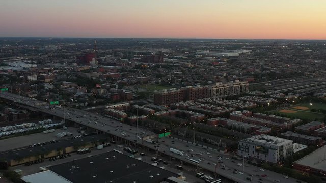 Aerial View of South Chicago and Pilsen at Sunset