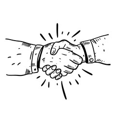 Handshake hand drawn vector illustration. Engraving style. Isolated on white background.