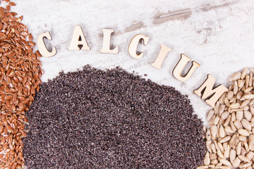 Natural food containing calcium, minerals and dietary fiber, healthy nutrition concept