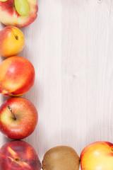 Healthy nutritious food as source minerals, vitamins and fiber, copy space for text on board