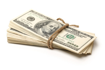 hundred dollar bills on white background