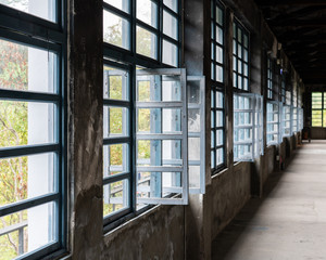 vintage factory interior with glass window