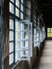 vintage factory interior with glass window