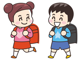 ランドセルを背負った小学生の男女