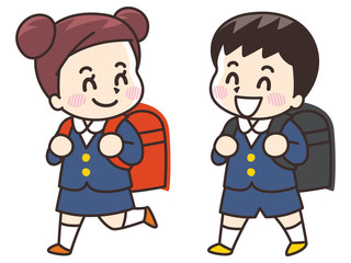 ランドセルを背負った小学生の男女
