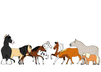 cute cartoon horse group