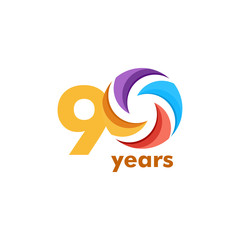90 Year Anniversary Rainbow Vector Template Design Illustration