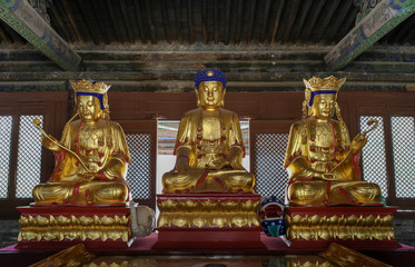 Golden Buddha statues at Huayan Monastery or Temple, Datong, Shanxi, China