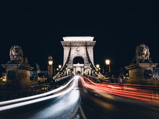 Fototapeta na wymiar Széchenyi Chain Bridge, Budapest, Hungary, Night photography, long exposure