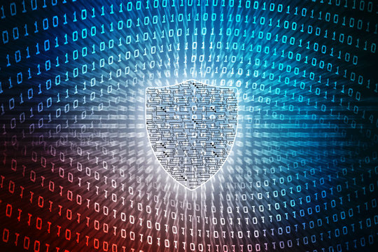 2d illustration Security concept - shield on digital code background