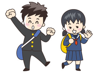通学する中高生の男女