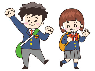 通学する中高生の男女