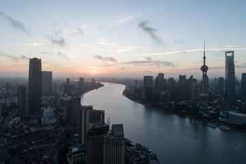 Fototapeta na wymiar aerial view of Lujiazui, Shanghai city, at dawn
