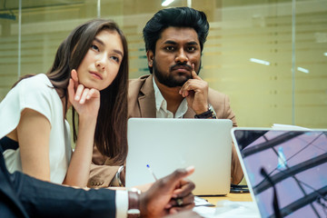 indian ,korean , afro-american businessman businesswoman work in modern background