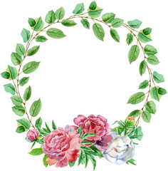 Fototapeta premium Lush luxury wreath of greenery with peonies