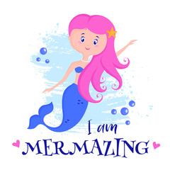 Pretty mermaid. Vector illustration.