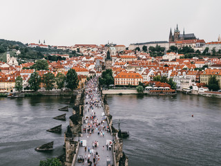 Prague Castle and Charles Bridge from Old Town Bridge Tower