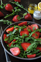 Healthy summer salad strawberry arugula. Dietary strawberry salad. Keto diet salad. Vegan food.