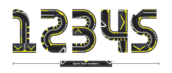 Alphabet Sport Tech number style in a set 12345