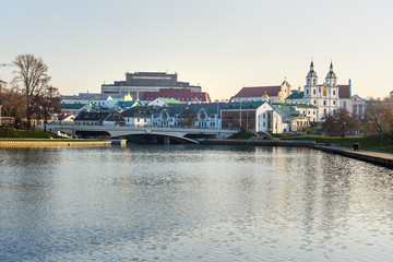 Obraz premium View of Upper Town on Svisloch river bank in Minsk. Belarus