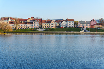 Fototapeta na wymiar Traetskae Pradmestse or Trinity Suburb on Svisloch river bank in historical center of Minsk. Belarus