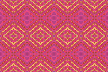 Seamless endless repeating bright ornament of multi-colored geometric shapes.