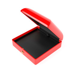 Red jewelry box with black linen. Open empty case for jewel or watch. 3d rendering illustration isolated