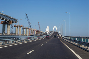 Construction of the Crimean railway bridge across the Kerch Strait in Russia and the road across the bridge