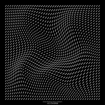 Abstract stripes line particles wavy field pattern white on black background in concept of modern, technology