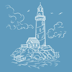 lighthouse on a small island illustration