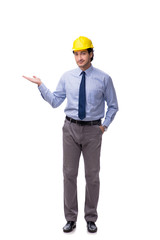 Young male architect isolated on white 