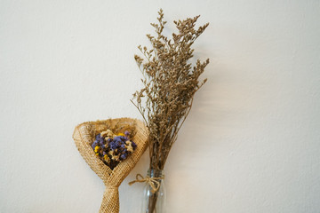 Beautiful dried flower bouquet, white isolated background, bouquet of flowers for congratulations.