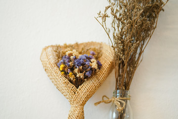 Beautiful dried flower bouquet, white isolated background, bouquet of flowers for congratulations.
