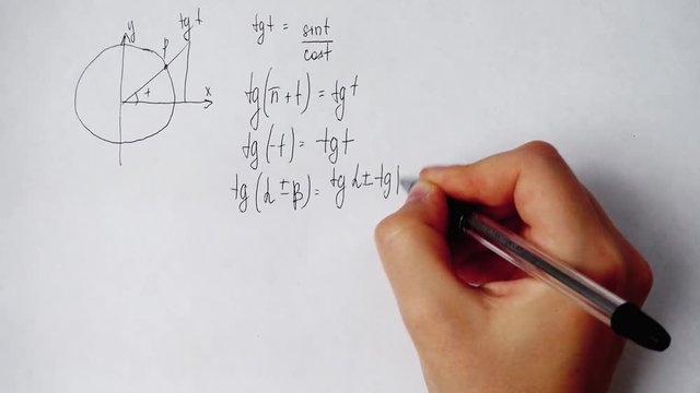 Writing of mathematical formulas on paper. Work of the mathematician.