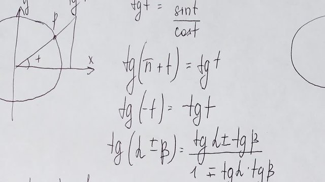 Writing of mathematical formulas on paper. Work of the mathematician.