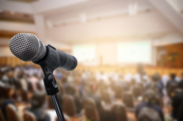 Blurred background of business people in conference hall or seminar room.