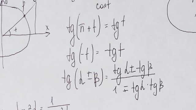 Writing of mathematical formulas on paper. Work of the mathematician.