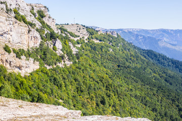 beautiful mountains with green vegetation top view from Mount Ai-Petri in Crimea