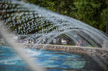 Water fountain on a sunny day at Union Square in Bucharest City