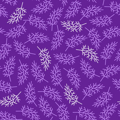 Beautiful seamless daisy leaves pattern on purple background