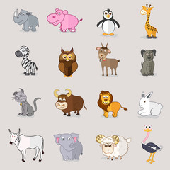 Different animals and birds characters.