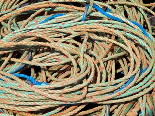 closeup of colorful fisher nets and fisher rope