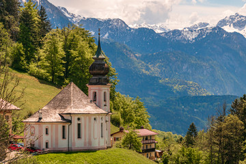 Beautiful alpine view with the famous pilgrimage church Maria Gern near Berchtesgaden - Bavaria - Germany