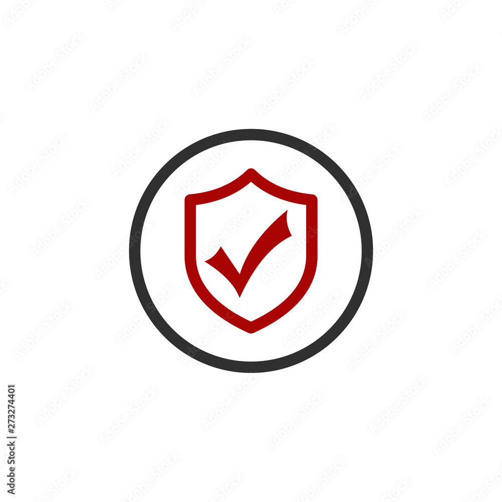 Poster Security with check mark icon vector illustration. Protect scurity symbol. Shield logo design template