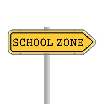 SCHOOL ZONE yellow road sign