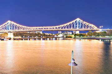 Yellow river and a city bridge at night