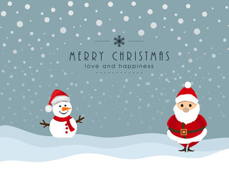 Merry Christmas celebration with snowman and santa claus.