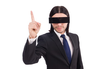 Young man with black face mask on white