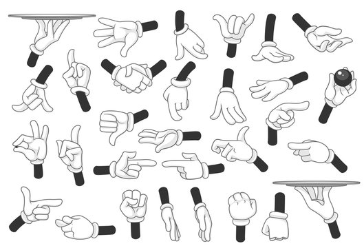 Cartoon gloved hands symbols vector illustration objects set isolated on a white background