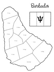Barbados Country Map Flag Vector Illustration Hand Drawn Cartoon Art